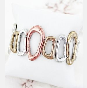 Burnished Tri-Tone Organic Ovals Stretch Bracelet